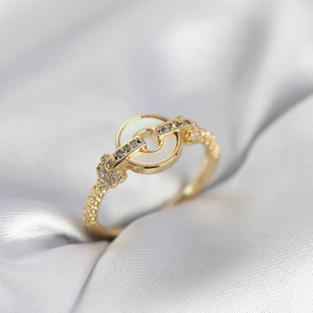 Gold Renk Daire Form Sedef ve Zirkon Taşlı Kadın Yüzük