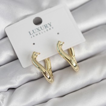 Gold Renk Eğik Halka Model Pirinç Kadın Küpe