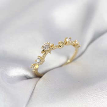 Gold Renk Gece Temalı Zirkon Taşlı Kadın Yüzük