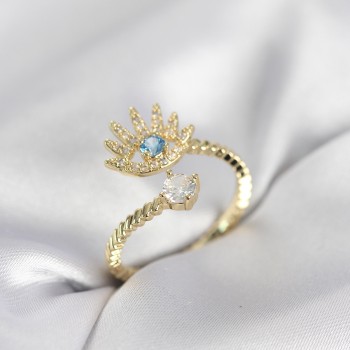 Gold Renk Göz Model Zirkon Taşlı Kadın Yüzük