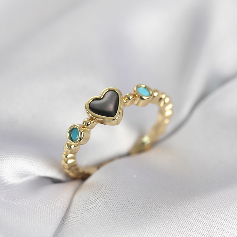 Gold Renk Hematit Taşlı Kadın Yüzük