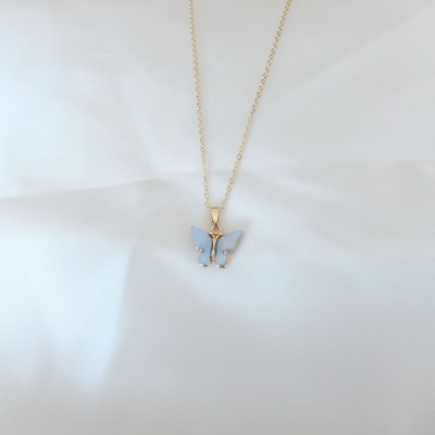 Gold Renk Kaplama Buz Mavisi Renk Sedefli Kelebek Kolye