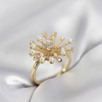 Gold Renk Karahindiba Model Zirkon Taşlı Kadın Yüzük