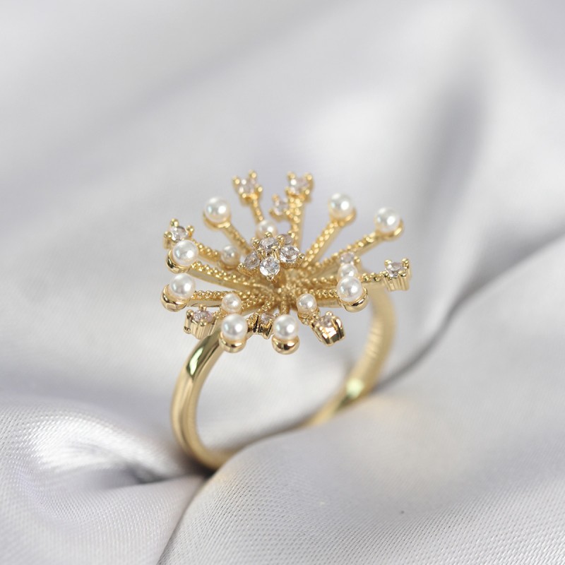 Gold Renk Karahindiba Model Zirkon Taşlı Kadın Yüzük