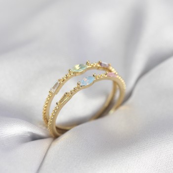 Gold Renk Karışık Renk Zirkon Taşlı Kadın Yüzük