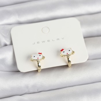 Gold Renk Kedi Model Mineli Çocuk Küpe