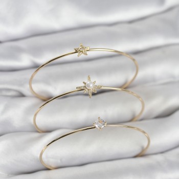 Gold Renk Kutup Yıldızı Model Zirkon Taşlı 3'lü Kadın Bileklik Kombini