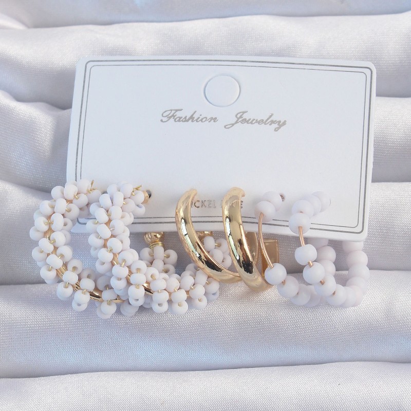 Gold Renk Lila Boncuklu Halka Küpe Seti