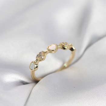 Gold Renk Minimal Kalp Model Zirkon Taşlı Pirinç Kadın Yüzük