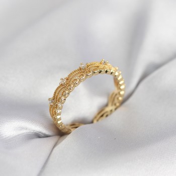 Gold Renk Motif Desenli Zirkon Taşlı Kadın Yüzük