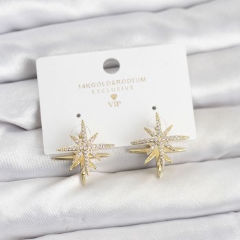 Gold Renk Pirinç Çift Taraflı Kutup Yıldızı Kadın Küpe