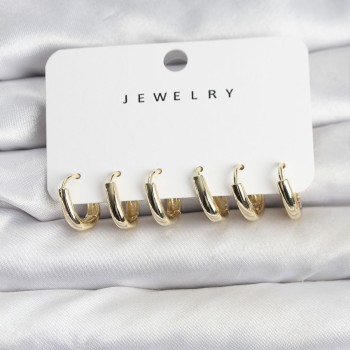 Gold Renk Pirinç Halka Kadın Küpe Seti