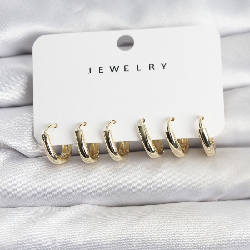 Gold Renk Pirinç Halka Kadın Küpe Seti