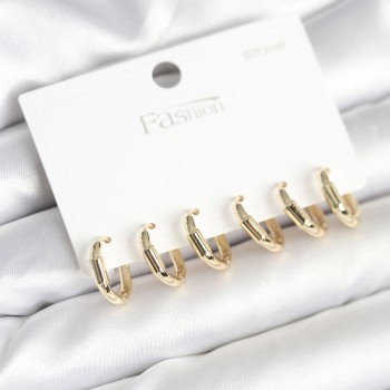 Gold Renk Pirinç Halka Model 925 Ayar Gümüş Çivili Kadın Küpe Seti