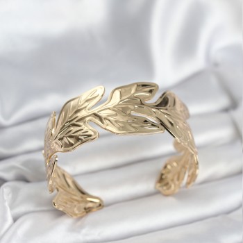 Gold Renk Pirinç Levha Yaprak Model Kadın Bileklik