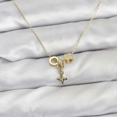 Gold Renk Pirinç Minimal Charmlı Kadın Kolye