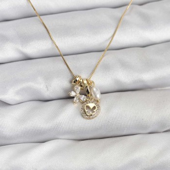 Gold Renk Pirinç Minimal Kelebek Charmlı Kadın Kolye