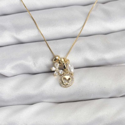 Gold Renk Pirinç Minimal Kelebek Charmlı Kadın Kolye