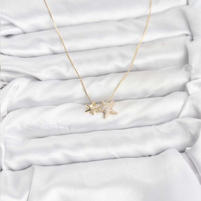 Gold Renk Pirinç Minimal Yıldız Model Kadın Kolye