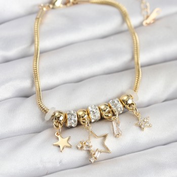 Gold Renk Pirinç Yıldız Model Charmlı Kadın Bileklik