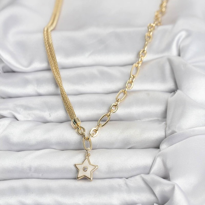 Gold Renk Pirinç Yıldız Model Kadın Kolye