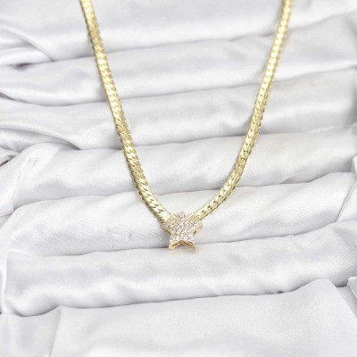 Gold Renk Pirinç Yıldız Zirkon Taşlı Kadın Kolye