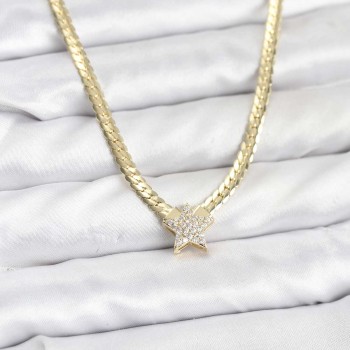 Gold Renk Pirinç Yıldız Zirkon Taşlı Kadın Kolye
