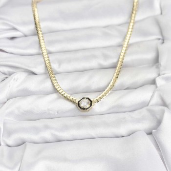 Gold Renk Pirinç Zirkon Taşlı Kadın Kolye