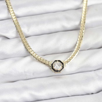 Gold Renk Pirinç Zirkon Taşlı Kadın Kolye