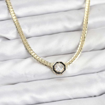 Gold Renk Pirinç Zirkon Taşlı Kadın Kolye