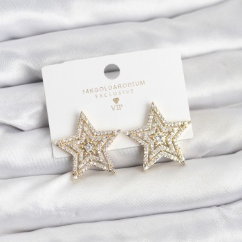 Gold Renk Pirinç Zirkon Taşlı Yıldız Model Kadın Küpe