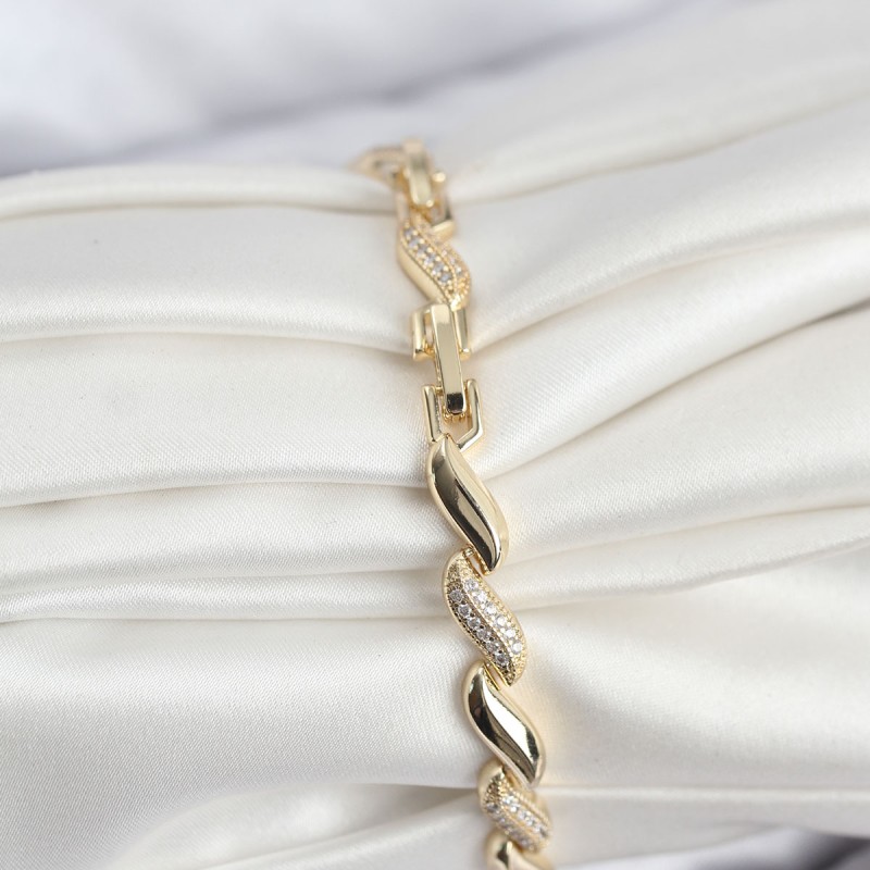 Gold Renk Sıralı Damla Model Zirkon Taşlı Pirinç Kadın Bileklik