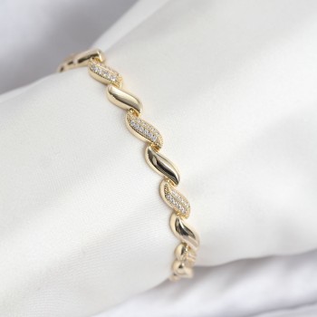 Gold Renk Sıralı Damla Model Zirkon Taşlı Pirinç Kadın Bileklik