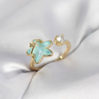 Gold Renk Turkuaz Yıldız Model Kadın Yüzük