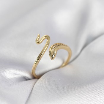 Gold Renk Yılan Model Zirkon Taşlı Kadın Yüzük