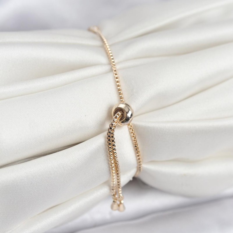 Gold Renk Zincir Model Zirkon Taşlı Pirinç Asansörlü Kadın Bileklik