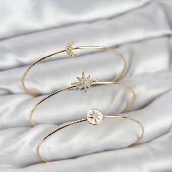Gold Renk Zirkon Taşlı Kutup Yıldızı Model 3'lü Kadın Bileklik Kombini