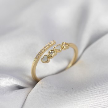 Gold Renk Zirkon Taşlı Minimal Kalp Model Kadın Yüzük