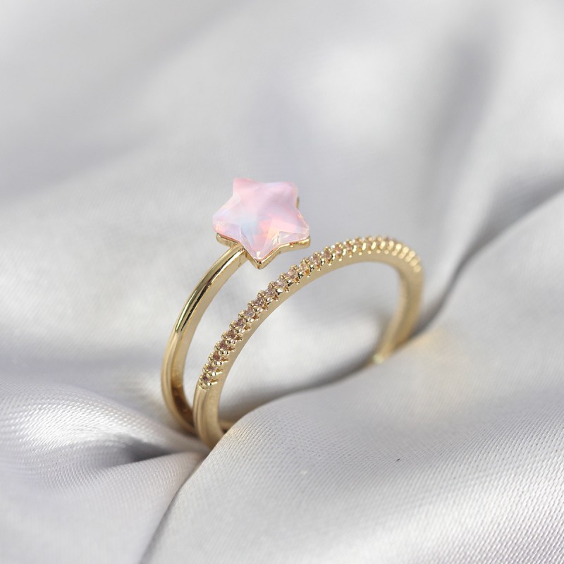 Gold Renk Zirkon Taşlı Pembe Halley Model Kadın Yüzük