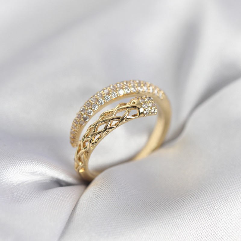 Gold Renk Zirkon Taşlı Sarmal Kadın Yüzük