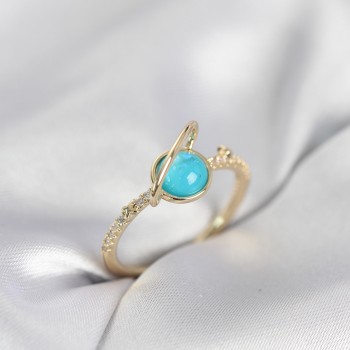 Gold Renk Zirkon Taşlı Satürn Model Kadın Yüzük