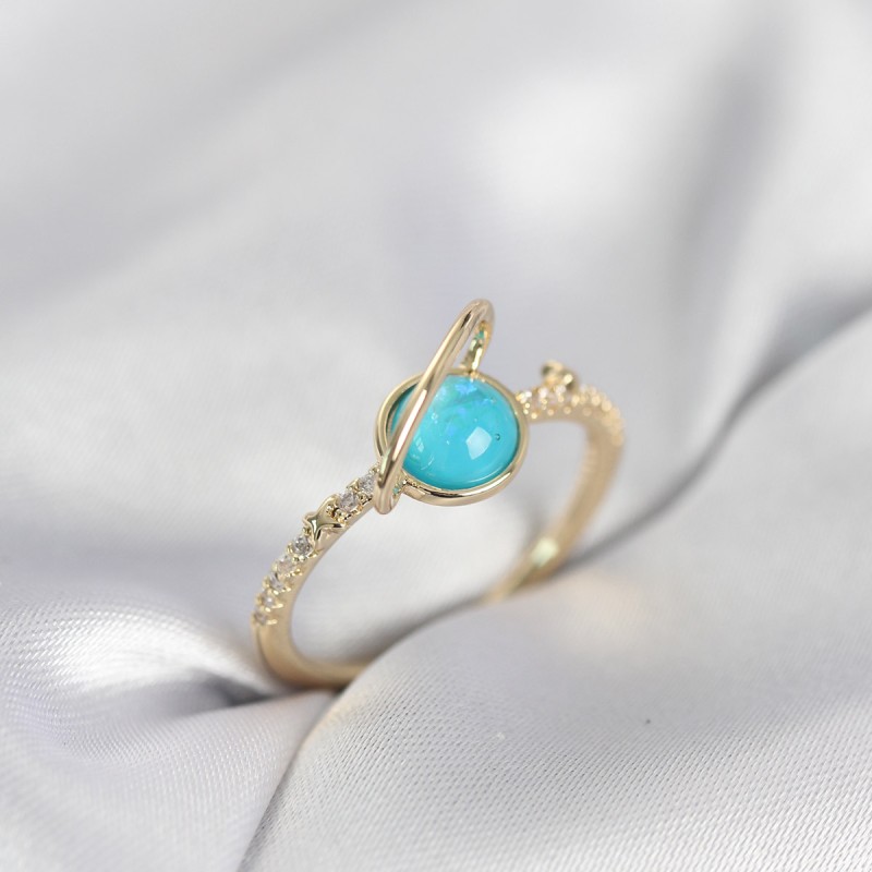 Gold Renk Zirkon Taşlı Satürn Model Kadın Yüzük