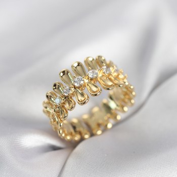 Gold Renk Zirkon Taşlı Sıralı Damla Model Kadın Yüzük