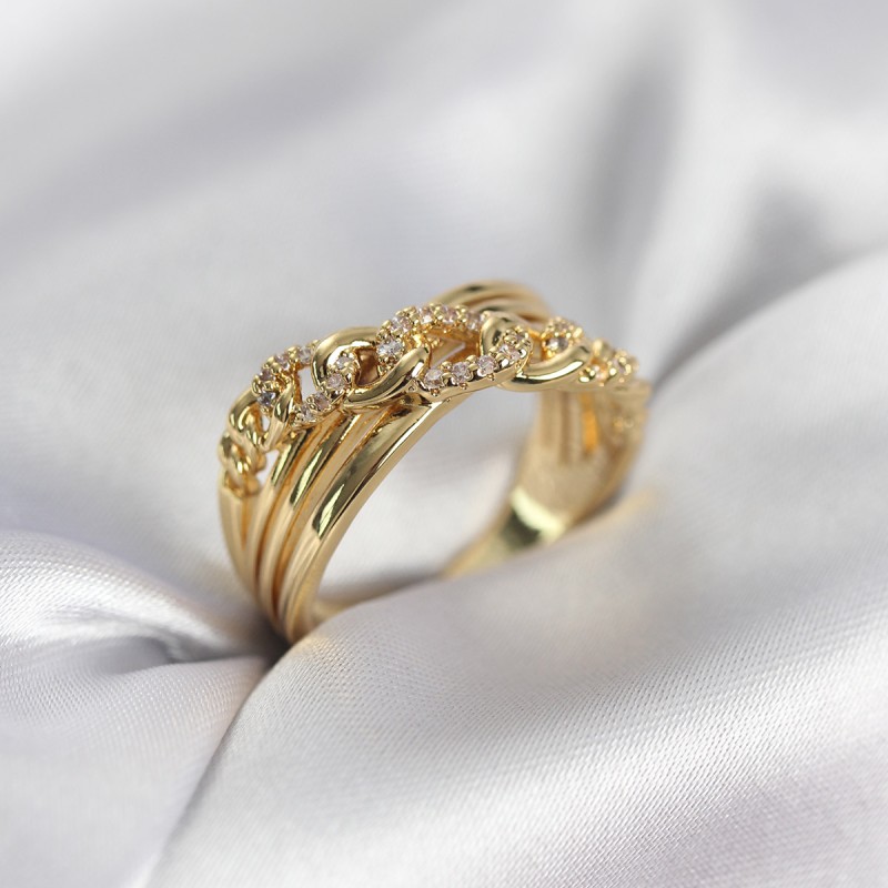 Gold Renk Zirkon Taşlı Zincir Model Kadın Yüzük