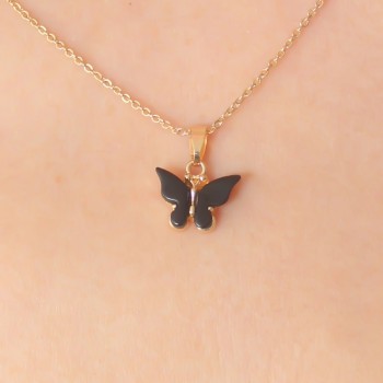 Gold Siyah Renk Kelebek Figür Kadın Kolye