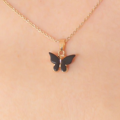 Gold Siyah Renk Kelebek Figür Kadın Kolye