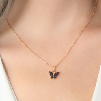 Gold Siyah Renk Kelebek Figür Kadın Kolye