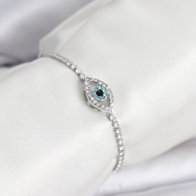 Göz Model Zirkon Taşlı Gümüş Renk Asansörlü Su Yolu Bileklik