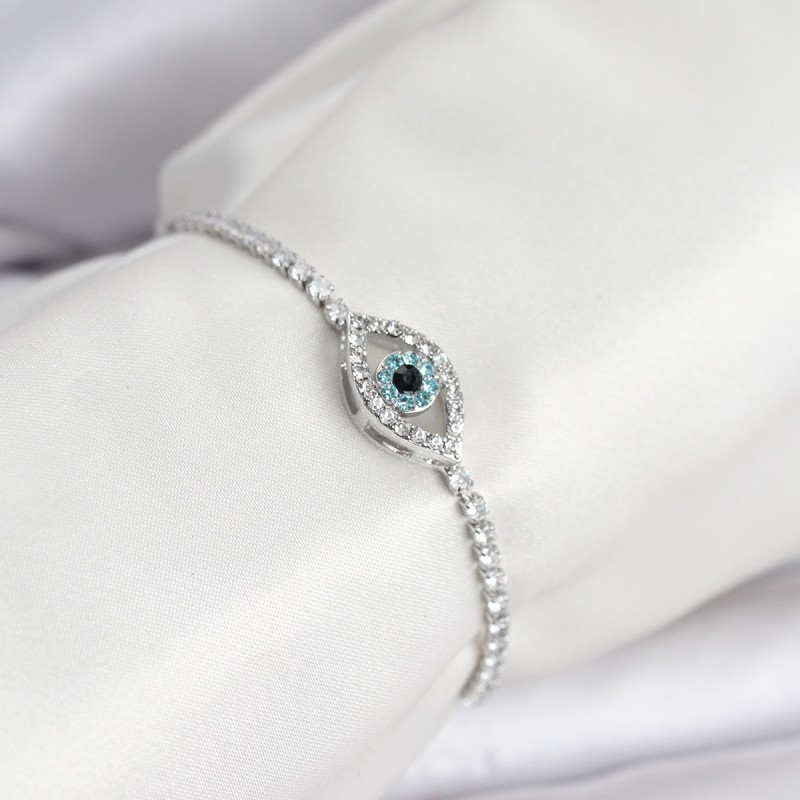 Göz Model Zirkon Taşlı Gümüş Renk Asansörlü Su Yolu Bileklik