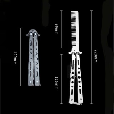 Gri Katlanabilir Paslanmaz Çelik Kelebek Bıçak Tasarımlı Tarak